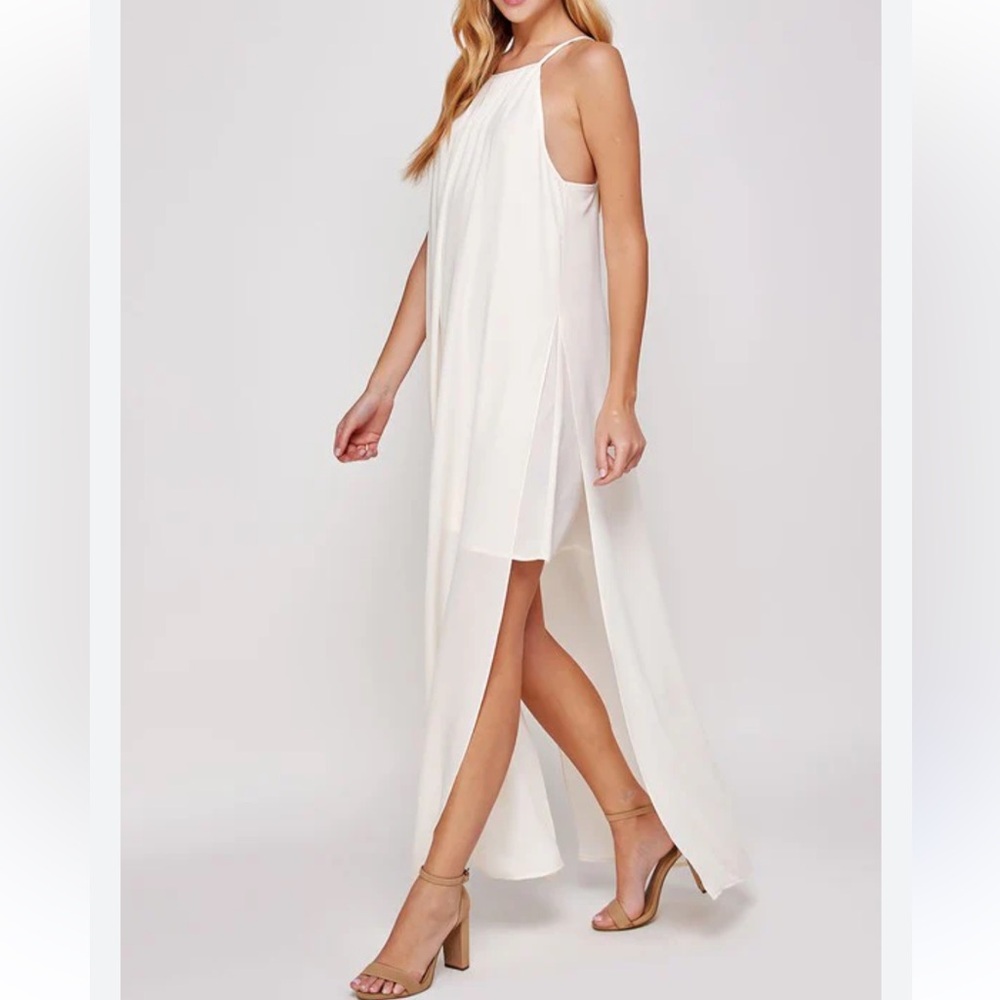 ESSUE white mini dress with sheer overlay perfect for bridal celebrations size:S